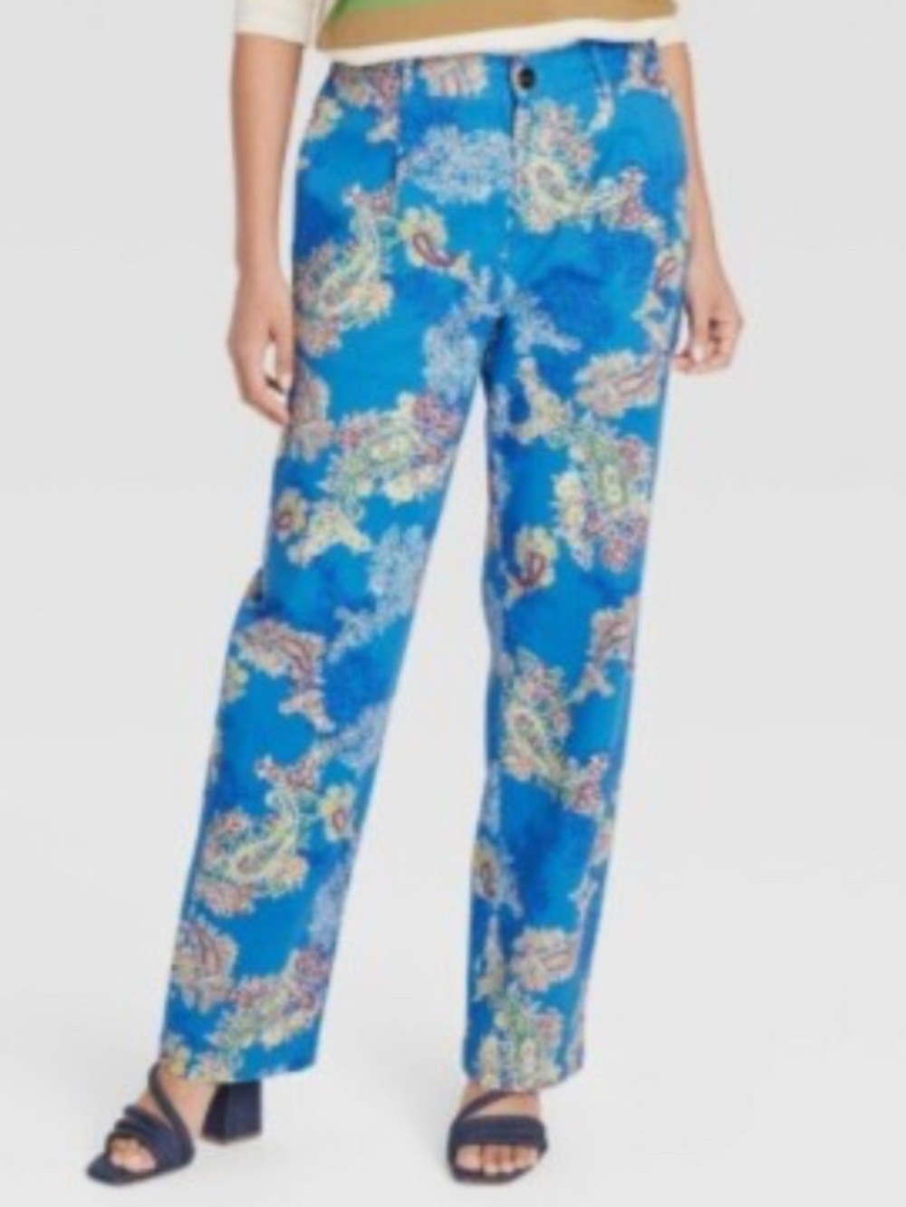 Houston White Adult Floral Chino Pant Blue SZ Med Drawstring Waist Zip Close